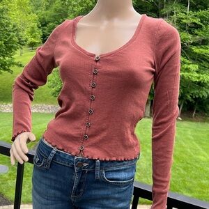 Rust red/pink, American Eagle button-down long sleeve lightweight top SZ S